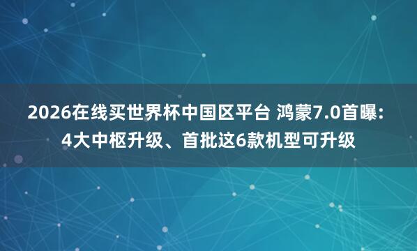 2026在线买世界杯中国区平台 鸿蒙7.0首曝: 4大中枢升级、首批这6款机型可升级