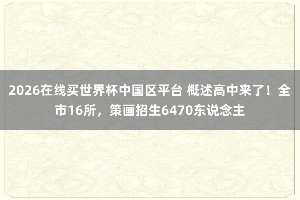 2026在线买世界杯中国区平台 概述高中来了!全市16所,策画招生6470东说念主