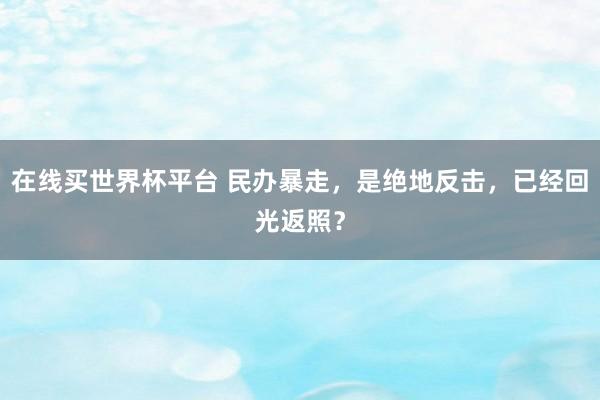 在线买世界杯平台 民办暴走,是绝地反击,已经回光返照?