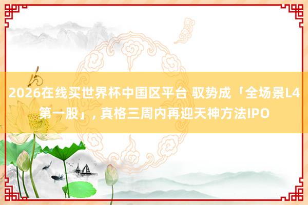 2026在线买世界杯中国区平台 驭势成「全场景L4第一股」, 真格三周内再迎天神方法IPO