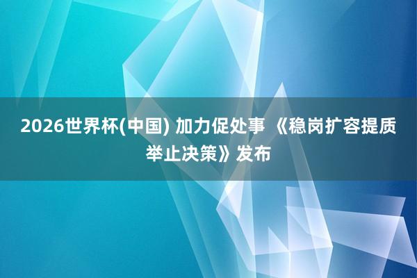 2026世界杯(中国) 加力促处事 《稳岗扩容提质举止决策》发布