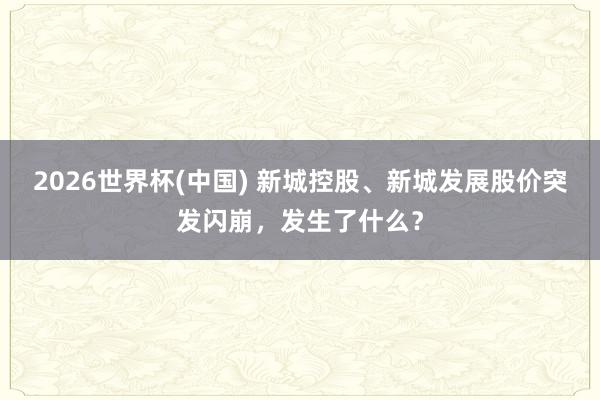 2026世界杯(中国) 新城控股、新城发展股价突发闪崩,发生了什么?