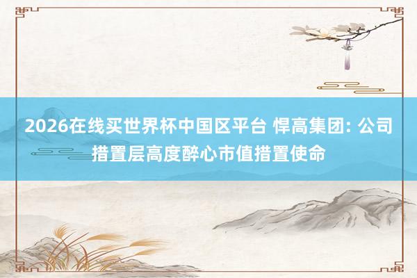 2026在线买世界杯中国区平台 悍高集团: 公司措置层高度醉心市值措置使命