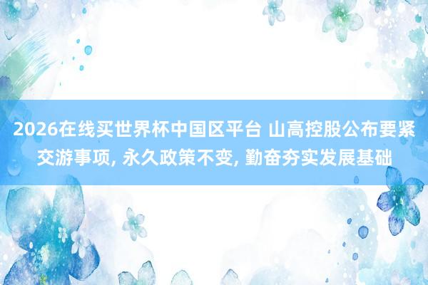 2026在线买世界杯中国区平台 山高控股公布要紧交游事项, 永久政策不变, 勤奋夯实发展基础