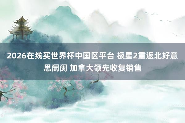 2026在线买世界杯中国区平台 极星2重返北好意思阛阓 加拿大领先收复销售