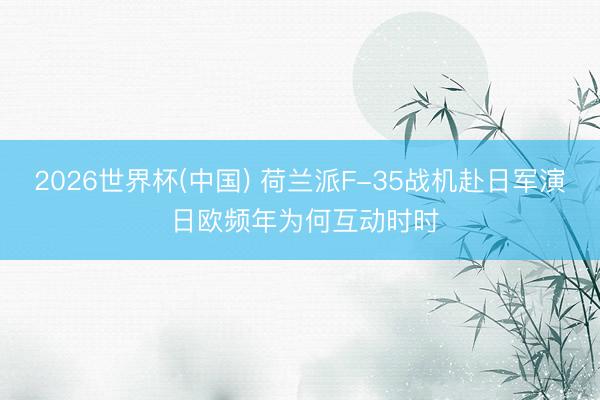 2026世界杯(中国) 荷兰派F-35战机赴日军演 日欧频年为何互动时时